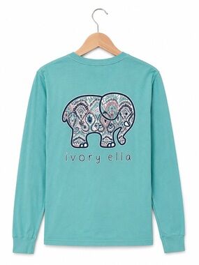 Ivory Ella Womens Tee Size Small Aqua‎ Elephant Paisley Long Sleeve Tee Shirt